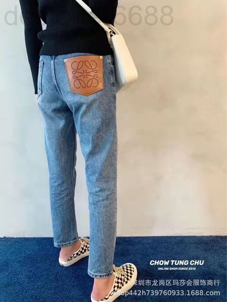 

women's jeans designer autumn and winter low family button pants leather straight casual jeans nanyou quality 55k5, Blue