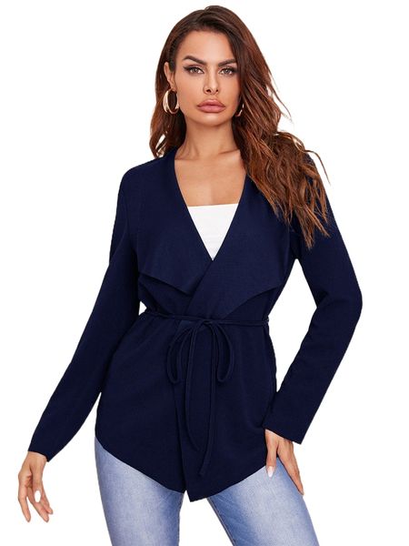 

waterfall collar belted coat 43n6#, Black