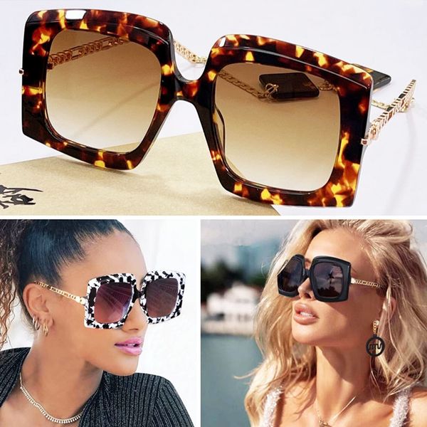 

sunglasses fashion new metal chain large frame sunglasses for woman fashions trend gradient color uv400 classic square designer glasses with, White;black