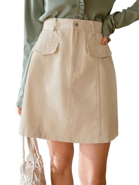 

dazy high waist flap detail skirt g3qc#, Black