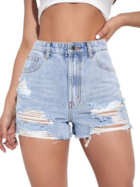 

raw hem ripped detail denim shorts z0wf#, White;black