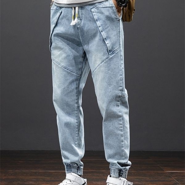 

spring summer ankle-length baggy jeans men streetwear jogger denim harem pants plus size 6xl 7xl 8xl 220328, Blue