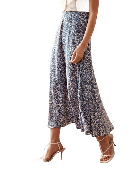 

ditsy floral zipper placket skirt a5q1#, Black