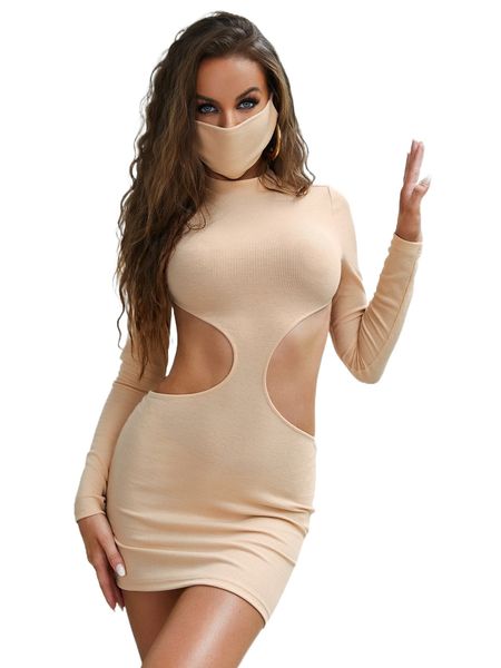 

x caila abdul cutout scrunch butt bodycon dress with mask f6k3#, Black;gray