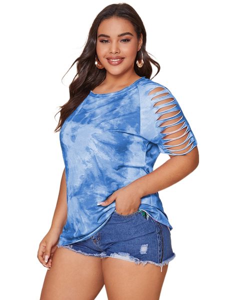 

plus tie dye ripped tee n6tc#, Black