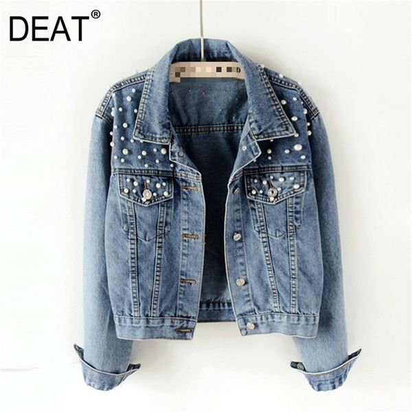 

deat fast delivery autumn fashion womens denim jacket full sleeve loose button pearls short lapel wild casual ap446 220803, Black;brown
