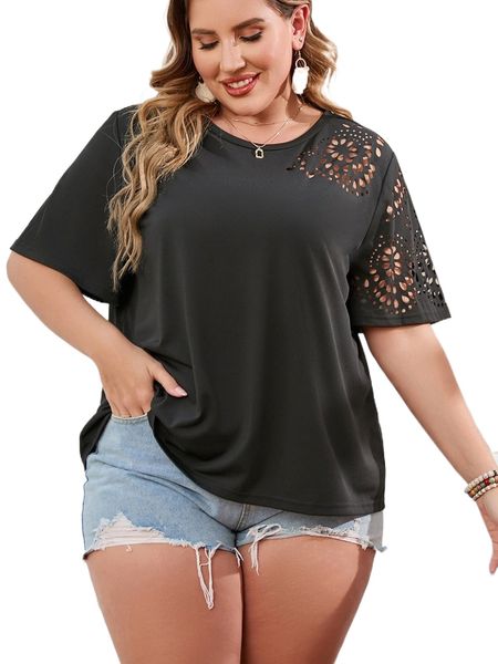 

plus geo cut out tee y6wb#, Black