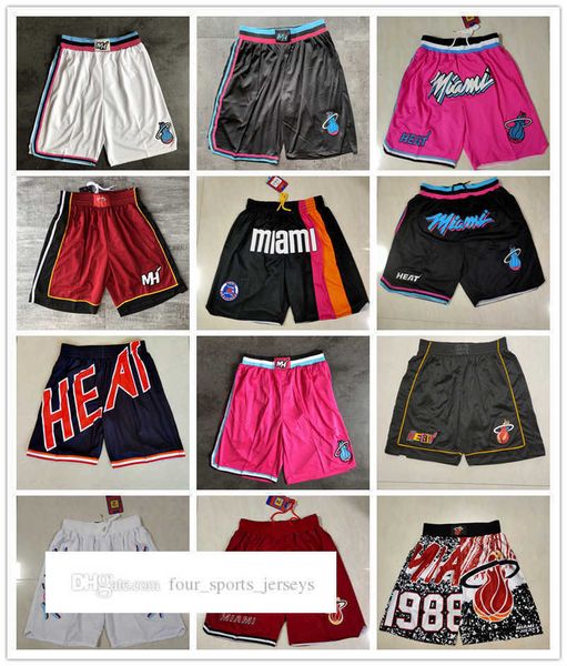

miami''heat''men retro basketball shorts pocket size s-2xl, Black