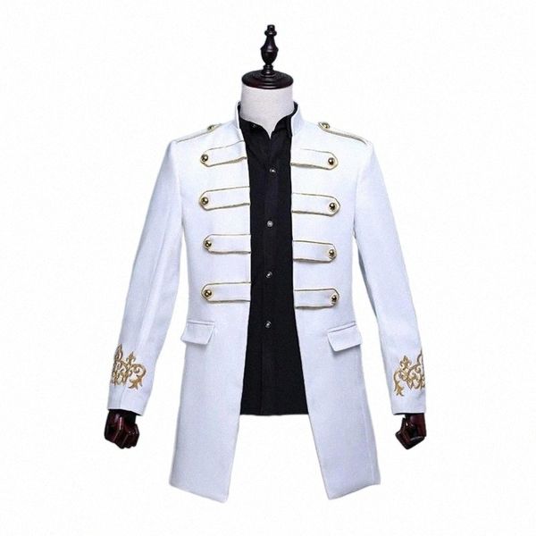 

fashion men costume long jacket blazer male groom prom clothes singer dancer star performance nightclub bar wedding party men's suits &, White;black