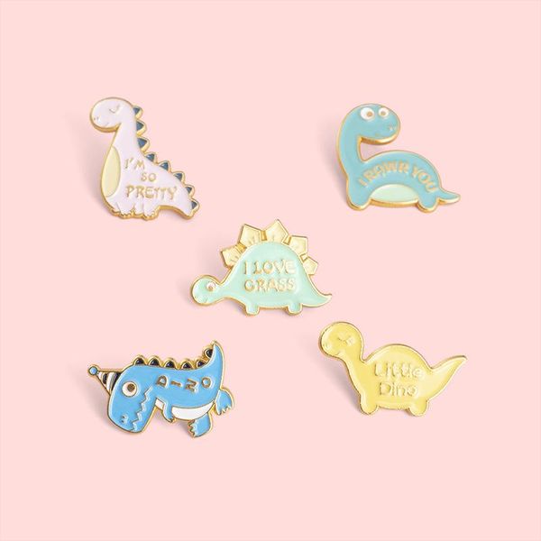 

pins, brooches product simple cartoon cute dinosaur metal enamel brooch exquisite and small tyrannosaurus ridgeback badge pin jewelry gift, Gray