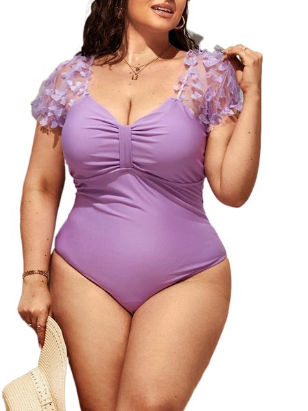 

plus butterfly appliques ruched one piece swimsuit n5hj#, White;black