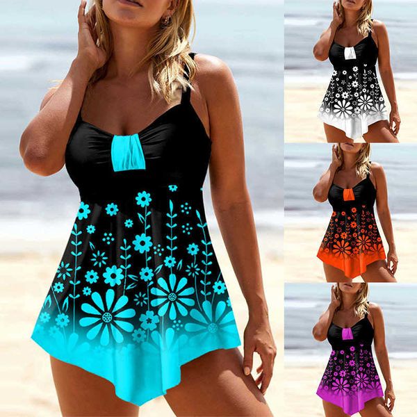 

2022 new multicolor flower print large skirt swimsuit no logo