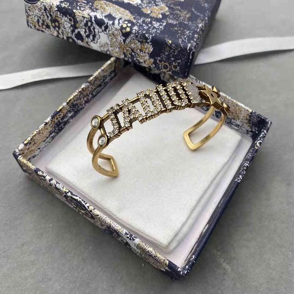 

outlet letter full diamond opening bracelet women's high-grade hollow diamond bracelet, Black