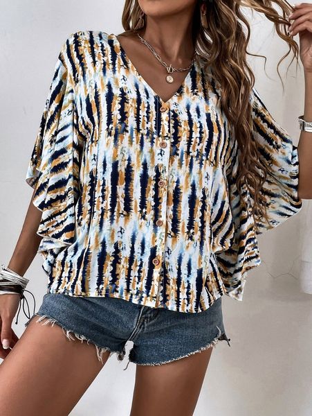 

tie dye butterfly sleeve blouse g4hg#, White