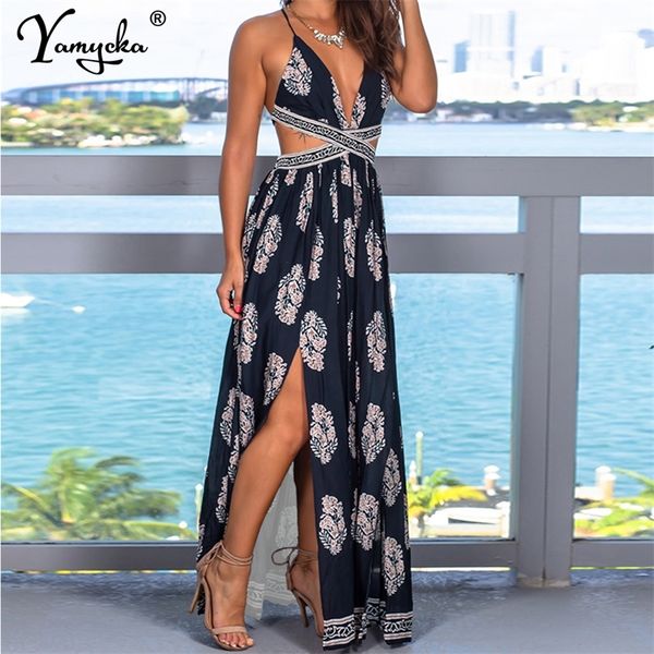 

backless slip vintage print maxi corset summer dress evening prom long dresses for women party beach casual boho dress 220509, Black;gray