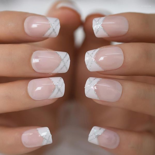 False unhas francesas verdadeiras falsas brancas decoradas artificiais curtos curtos nus unhas prensas em acessórios de manicure prud22