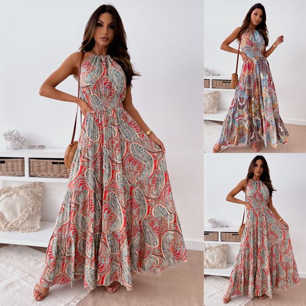 Estilo quente vestido feminino estampado étnico cintura justa vestido bainha larga boêmio ombro de fora vintage feminino frente única costas vestidos longos de praia