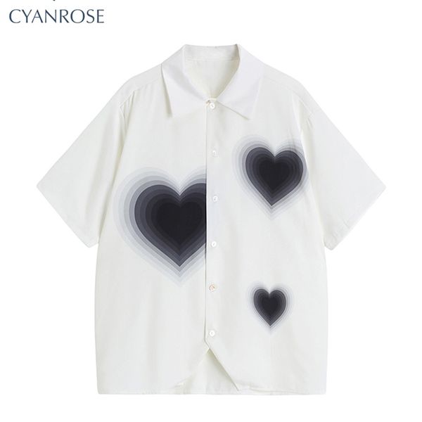 

fashion women's short sleeve shirts korean loose summer fashion harajuku heart pirnted casual streetwear female blouse 220425, White