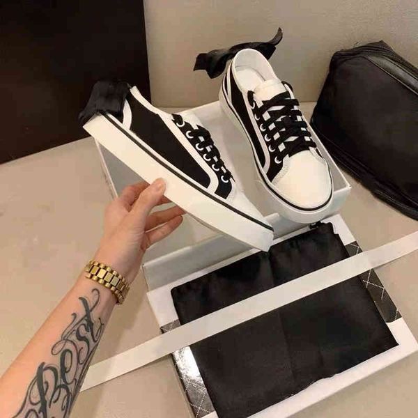 

2022 brand c thick soled canvas shoes women's leisure sports bow small white shoes increased inside, Black;white