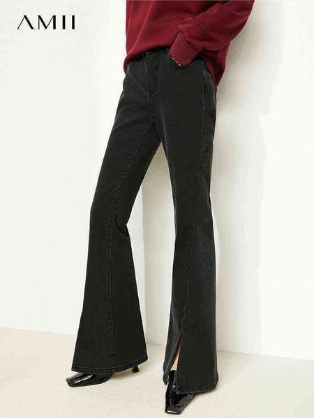 

amii-pantalones vaqueros minimalistas para mujer pantaln grueso y clido informal holgado recto dividido 12141083 221225, Blue