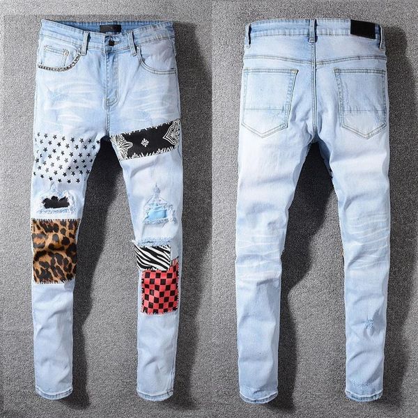 

whole mens blue jeans camouflage pattern ripped pencil fit slim hip hop pan261q