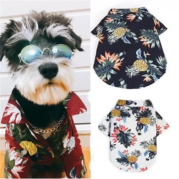 Moda cão vestuário camisa roupas verão praia vestuário vestido roupas de estimação t-shirt floral havaiano para pequenos cães grandes chihuahua