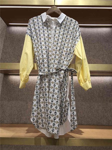 

casual dresses  home spring and summer horsetail button print stitching long sleeved shirt dress short skirt, Black;gray