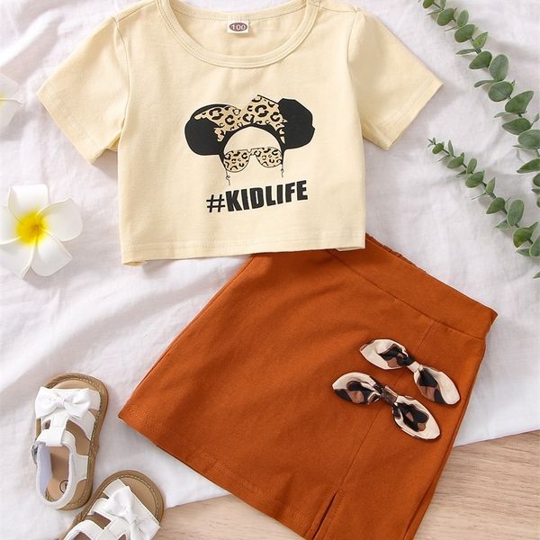 

toddler girls letter & figure graphic tee & bow slit skirt she07, White