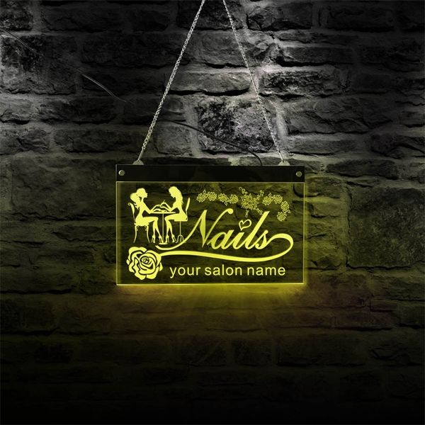 Nome di bellezza personalizzato Hanging acrilico Board LED Neon Business Sign Custom Nail Fashion Salon Pubblicità Lighted Art 220615