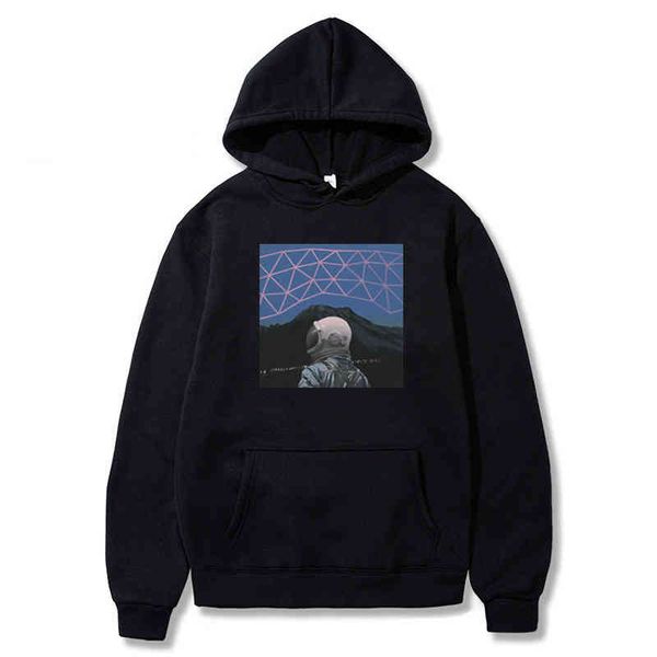 

new thickened velvet nasa astronaut autumn winter hooded pullover sweater men's trendy hip hop coat, Black