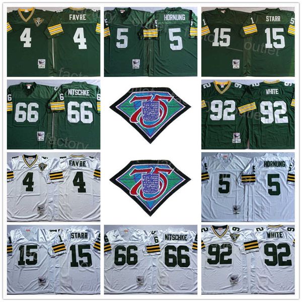 

mitchell and ness throwback football 75th vintage 4 brett favre jersey 15 bart starr 66 ray nitschke 92 reggie white 5 paul hornung green wh, Black;red