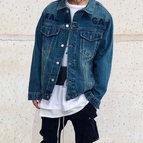

balencia22ga men's and women's jackets ins new letter embroidery casual washed denim jacket fashion hip-hop couple, Black;brown