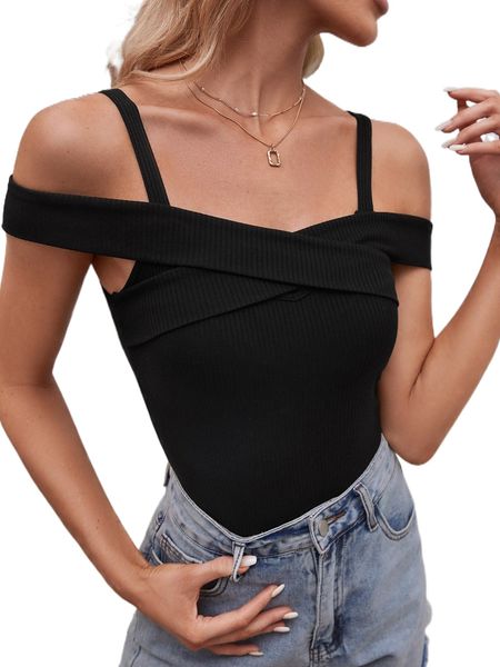 

ribbed knit cold shoulder bodysuit u00a#, White