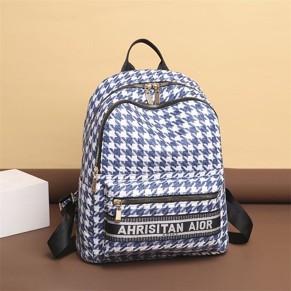 

2022 new checked oxford double shoulder bag women's large capacity backpack leisure simple travel bag