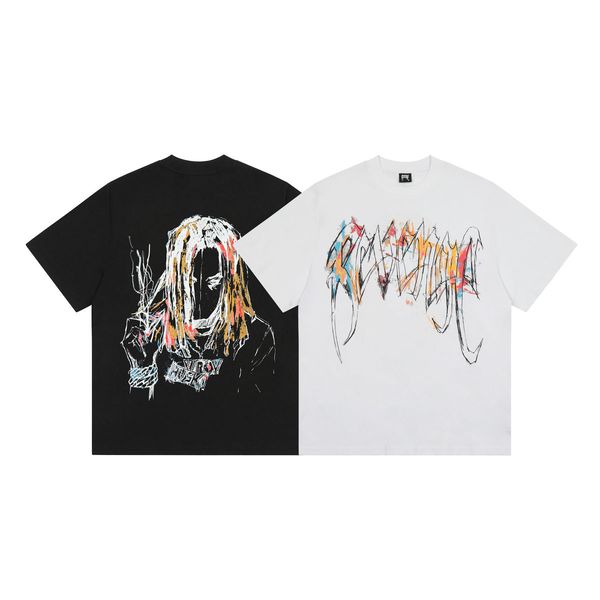 

painting hip hop round neck loose cotton short sleeve t-shirt men's plus tees, Black;brown