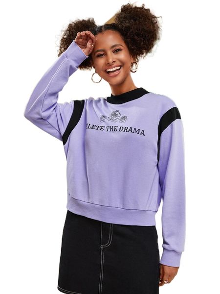 

x minow color block floral print sweatshirt 92oq#, Black