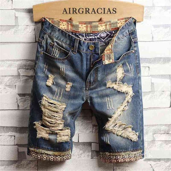 

airgracias mens ripped short jeans brand clothing bermuda cotton shorts breathable denim shorts male fashion size 2840 210322, White;black