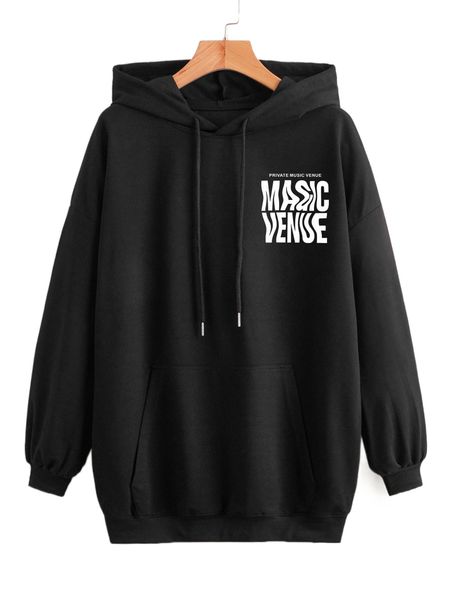 

letter graphic drop shoulder drawstring hoodie a4yl#, Black