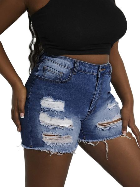 

plus high waist ripped raw trim denim shorts 40rm#, White;black