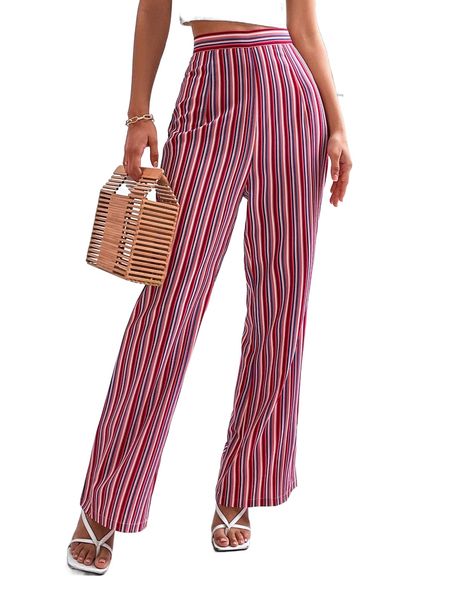 

h.igh w.aist block s.triped w.ide l.eg p.ants b8dq#, Black;white