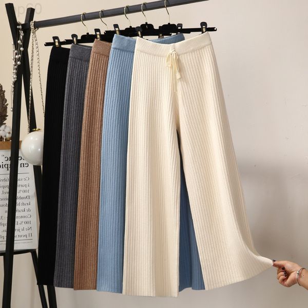 

women's jumpsuits & rompers designer []knitted wide leg pants women's autumn and winter new loose straight wool thickened drop fee, Black;white