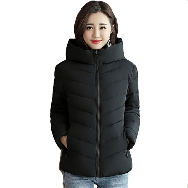 

oversized cotton jacket for women 2020 winter thick parkas women s hooded stand collar thick casual solid female cold coat lj201021, Black