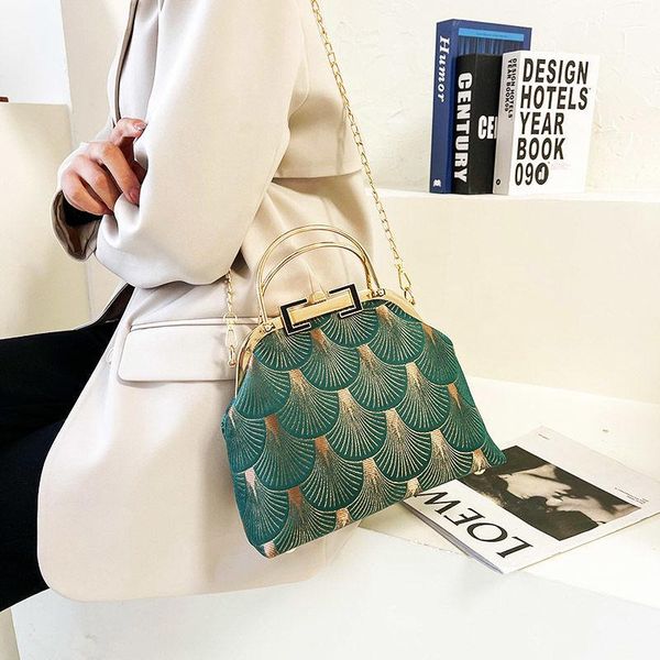 

evening bags est vintage green japan style fashion women bag chic lady shell lock tote women's handbags purses 120cm chain strap