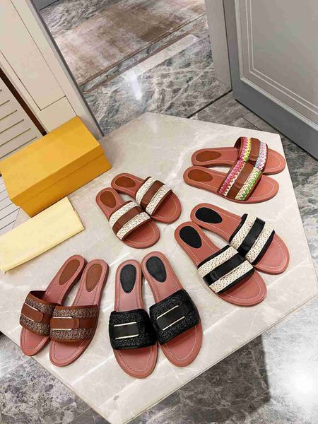 

2022 famous brand summer ladies flat designer slippers women's fashion 4.5cm chunky heel fabric sandals girl classic luxury single shoe, Black