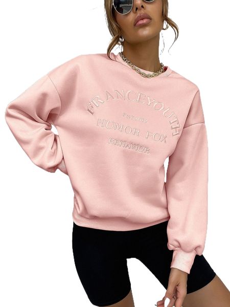 

drop shoulder letter embroidery pullover v1kr#, Black