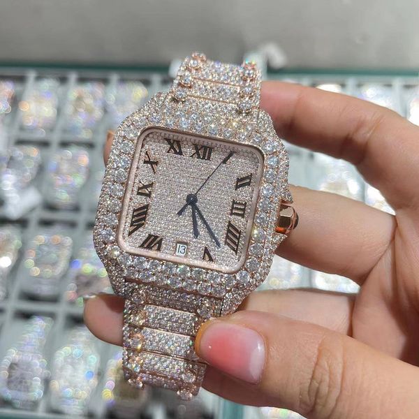 

luxury mens watches 4130 movement watches for men 3255 montre de luxe iced watch mosang stone moissanite diamond watchs wristwatch mechanica, Slivery;brown