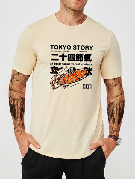 

men japanese letter & fish print tee a1jd#, White;black