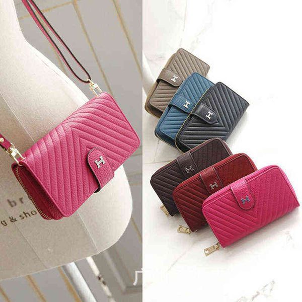 

korean version h family mobile wallet women's leather long multi-functional shoulder bag diagonal