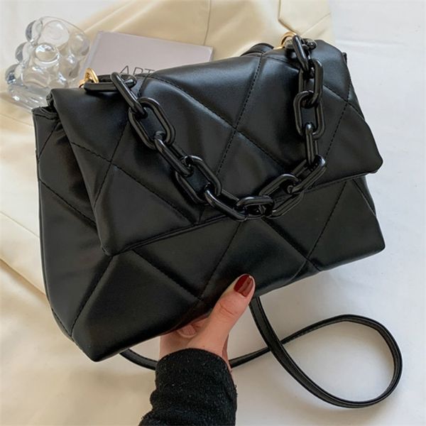 

soft pu leather crossbody bags for women embroidery thread flap bag luxury ed trending chain shoulder handbags 220628