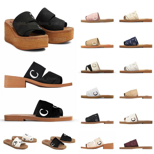 

women sandals black woody platforms flats mule slippers high heel designer slides 2022 fashion luxury rubber sole h cho prints slipper ladie